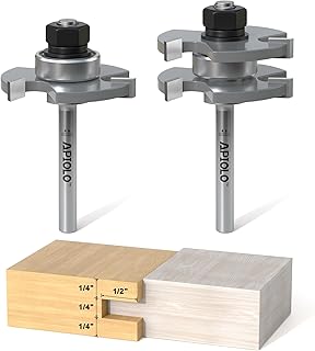 Professional 2 PCS Tongue and Groove Router Bit Set 1/4 Inch Shank, 3 Teeth T Shape Wood Milling Cutter Woodworking Tools, for DIY Doors Tables Cabinets Shelves Furniture