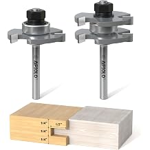 Professional 2 PCS Tongue and Groove Router Bit Set 1/4 Inch Shank, 3 Teeth T Shape Wood Milling Cutter Woodworking Tools, for DIY Doors Tables Cabinets Shelves Furniture