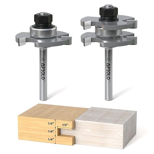 Juego de 2 brocas profesionales para enrutador de lengüeta y ranura, vástago de 14 pulgadas, 3 dientes en forma de T, cortador de madera para