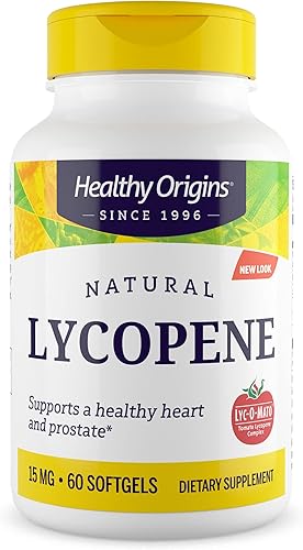 Healthy Origins Licopeno (Natural), 15 mg - Suplemento antioxidante - Apoya la salud del corazón y la salud de la próstata - Sin OMG - Suplemento