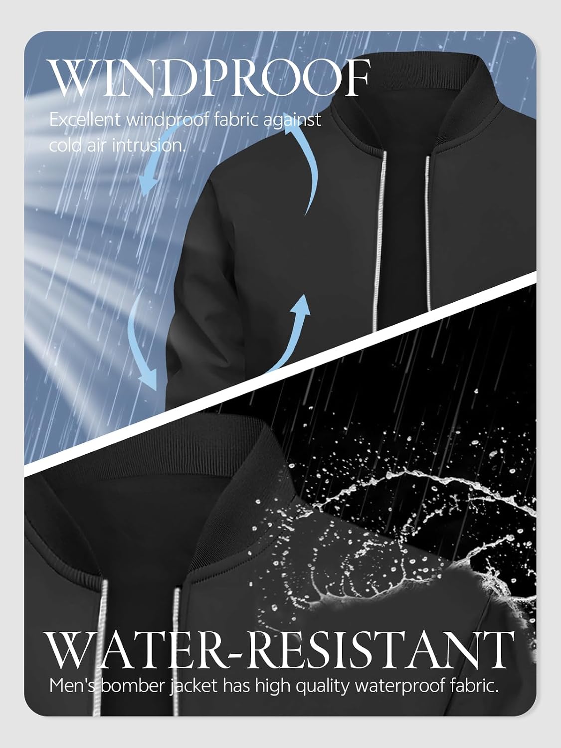 Men's Bomber Jacket Casual Lightweight Windbreak Waterproof Zip Up Spring Fall Coat Slim Fit Sportswear with Pocket