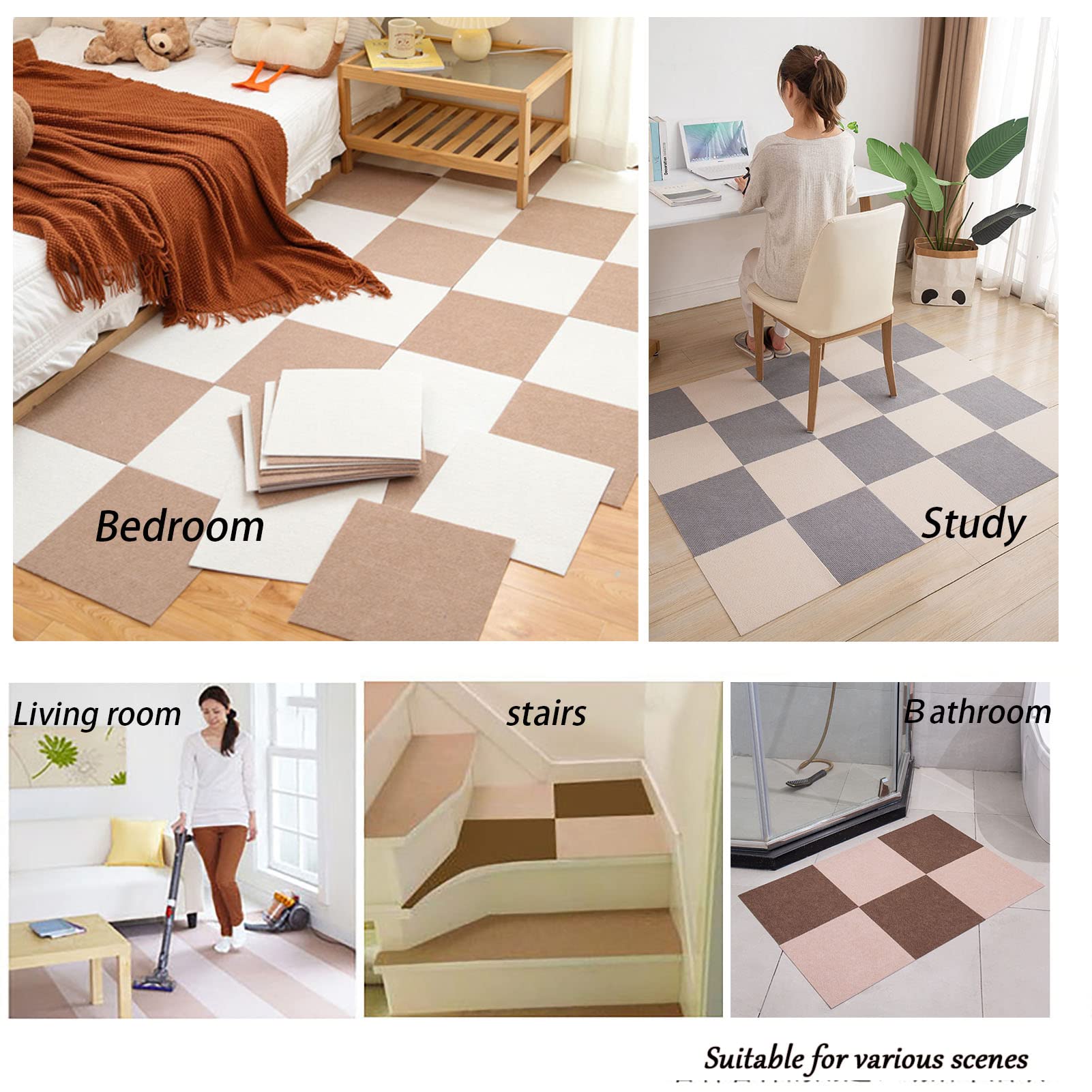 Selbstklebende Teppichfliesen 50x50cm rutschfeste Peel and Stick Multifunktionale Fußmatten Zweifarbiges Spleißen für