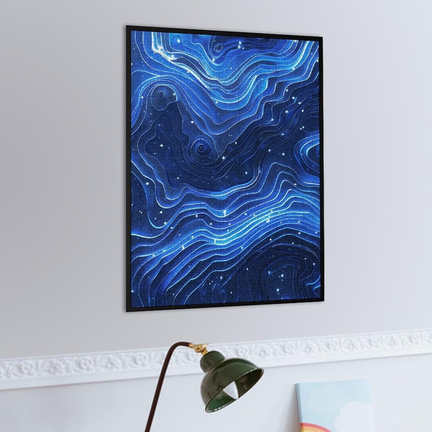 Electric Blue Pattern Wooden Puzzle for Adults, Beginner Jigsaw Puzzles image 4
