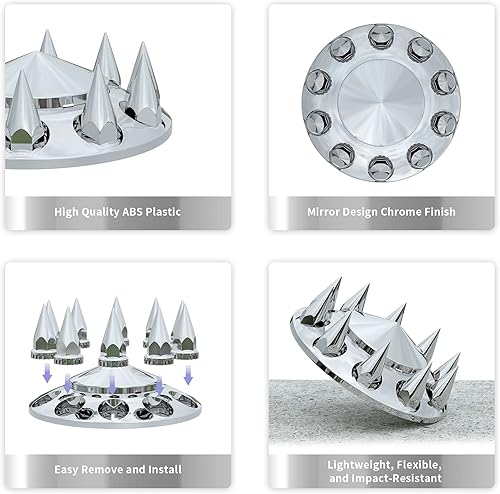 Miniatura 9 de Cubiertas de rueda de eje para semirremolque de plástico ABS cromado con 2 cubiertas delanteras y 4 traseras para ruedas de eje completo, 1.299 in,