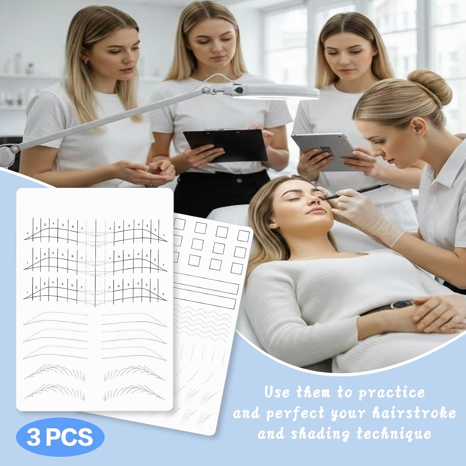 3 Pcs PMU Microblading Double Sided White Silicone Brow Practice Skin Pad