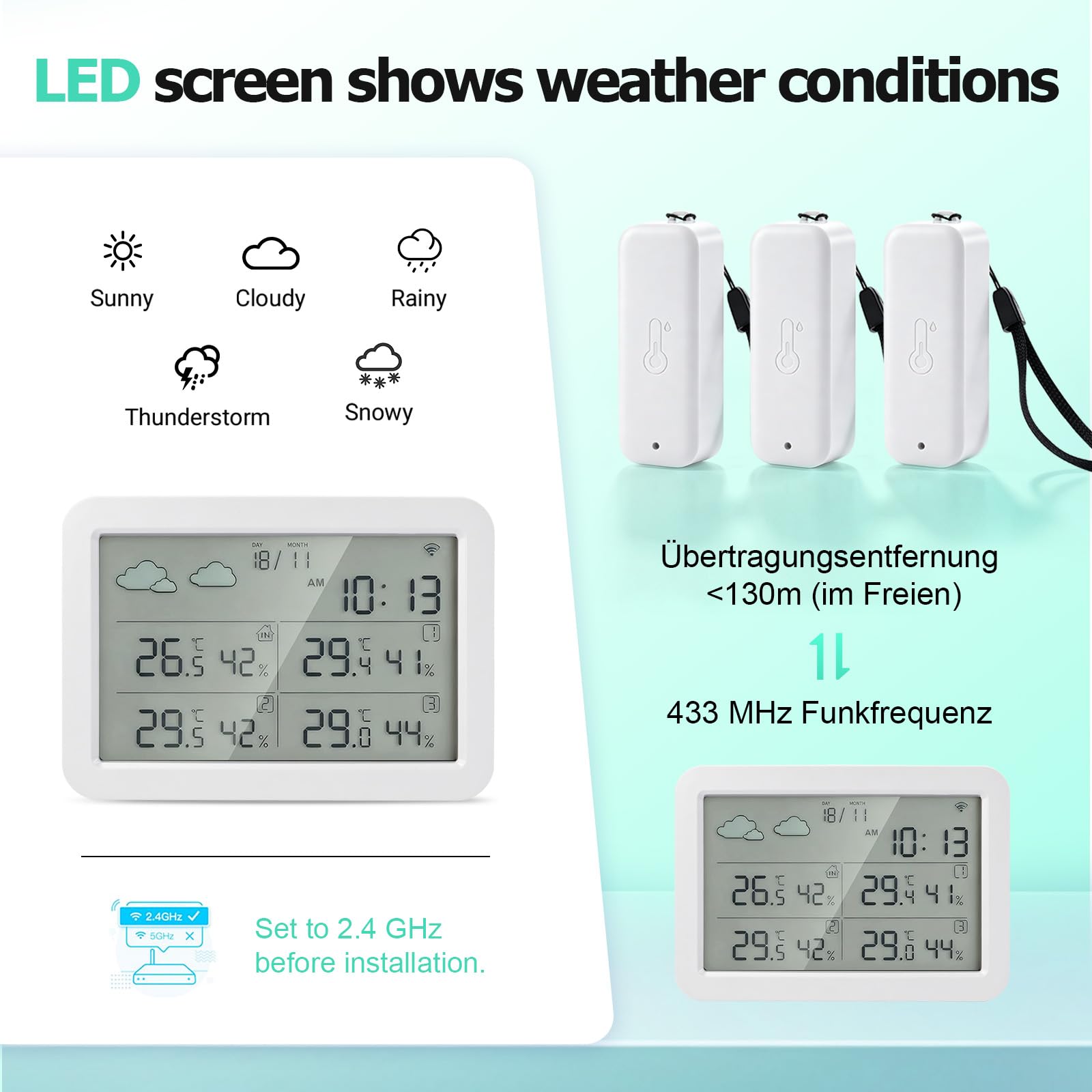 Set termoigrometro WiFi con display LCD, sensore di temperatura WiFi con 3 sensori esterni e 1 stazione base, controllo tramite app Tuya Smart Life per serra e cantina