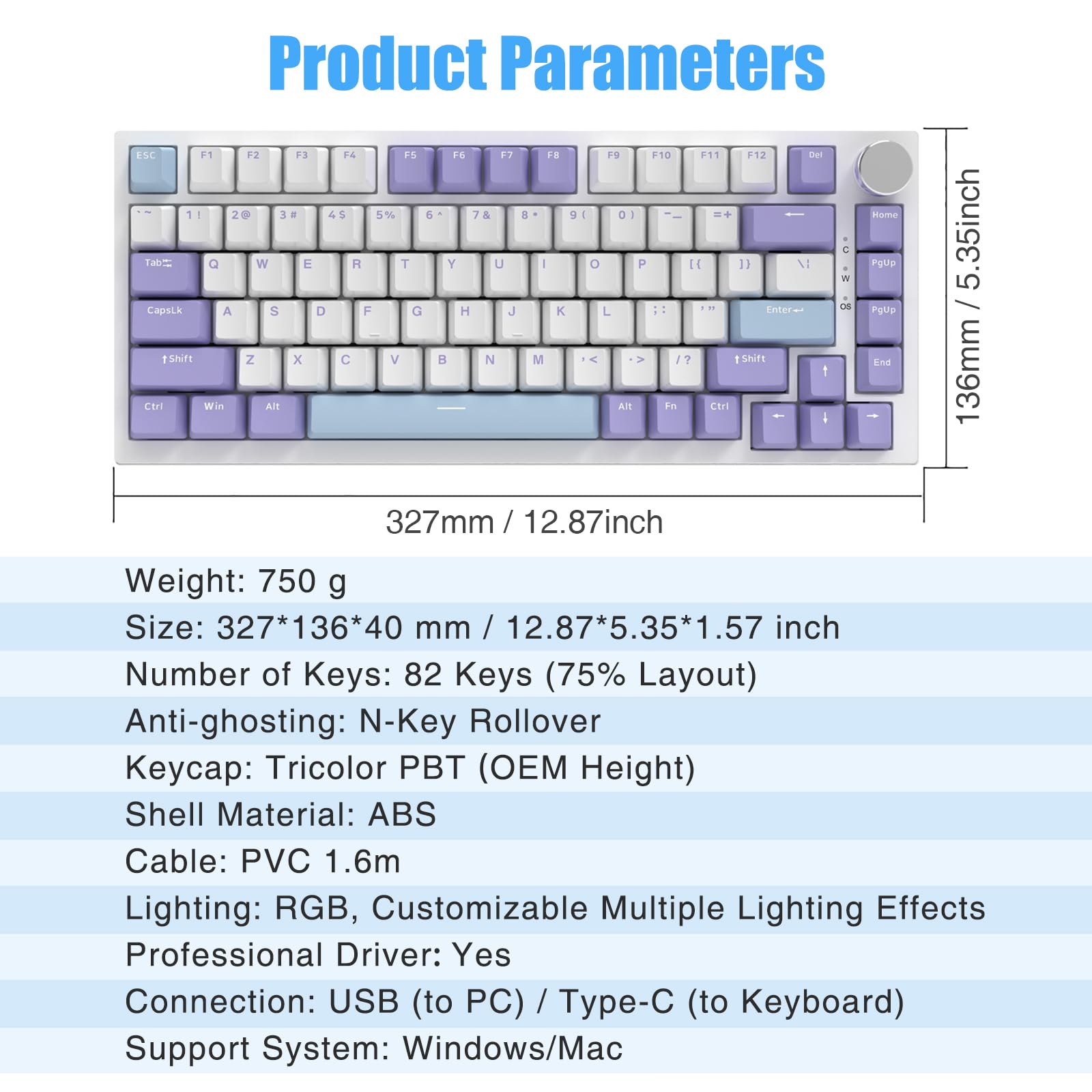 AJAZZ AK820 75% Wired RGB Gasket Mechanical Keyboard with Volume