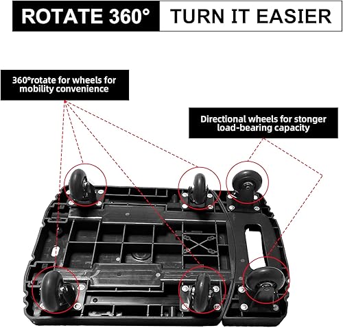 Miniatura 4 de SELORSS Camión de mano plegable, carrito de equipaje resistente de 530 libras, carrito plegable para mudanza, carrito de plataforma utilitaria con 6