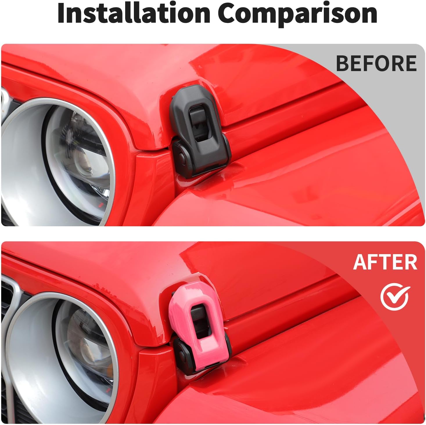 JWWY Hood Hinge & Hood Latch Cover Trim Set Fit for 2018–2026+ Jeep Wrangler JL JLU & Gladiator JT, Side Fender Air Vent Outlet Decor Kit, ABS Exterior Accessories, 6PCS Pink