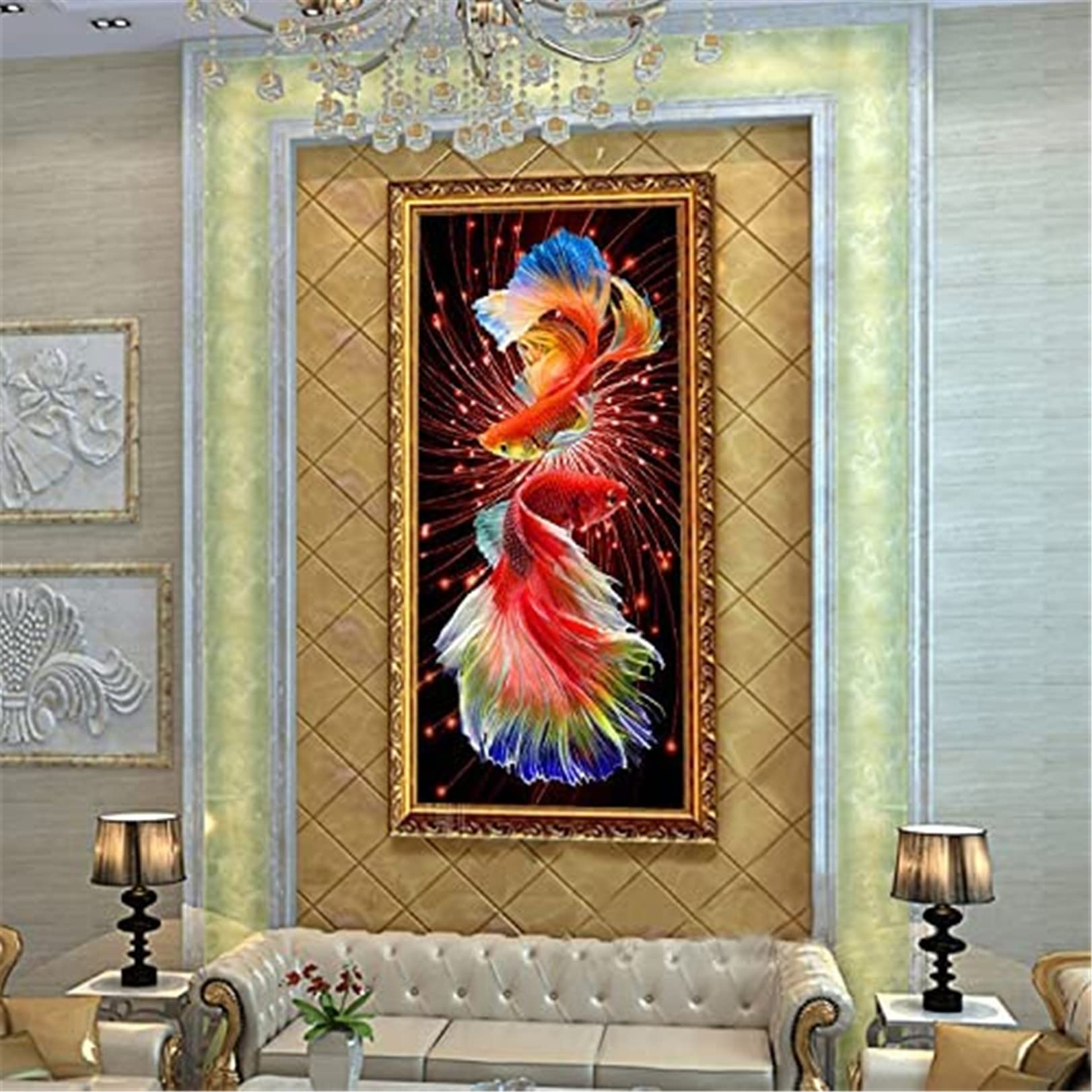 SWECOMZE 5D Diamond Painting Set Goldfisch Diamant Painting Diamant Malerei Wohnzimmer Schlafzimmer Büro Wand Und Eingang Dekoration (60x110cm)