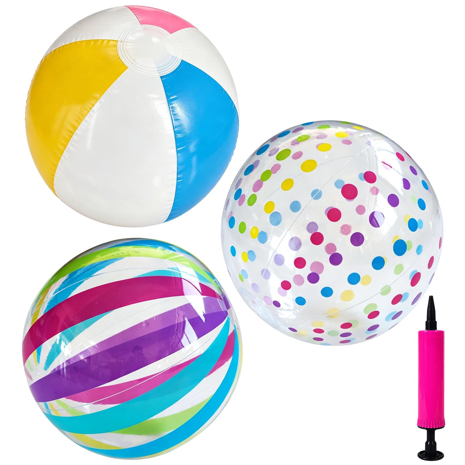 TUBAWD 4PCS Beach Ball Set, 40 cm Inflatable Beach Balls in Dot, Striped and Mixed Colours, for Pool Party