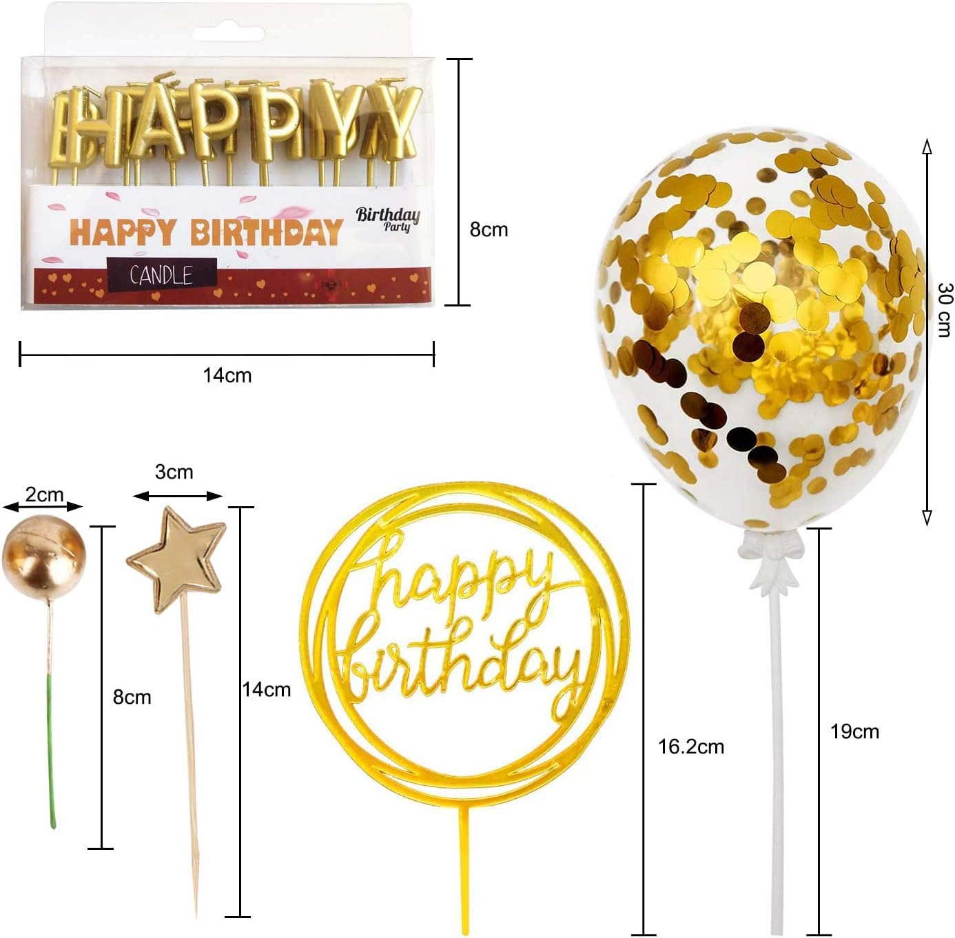 BluVast Cake decoration gold, birthday cake decoration, happy birthday cake topper, happy