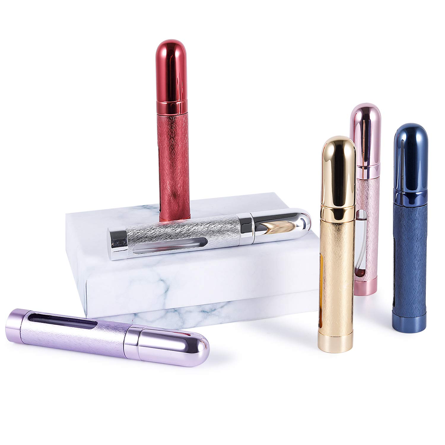 WIWI Set of 8 6pcs 12ml Portable Mini Refillable Perfume Scent Aftershave Atomizer Empty Spray Bottle with 2 Droppers for Travel Purse
