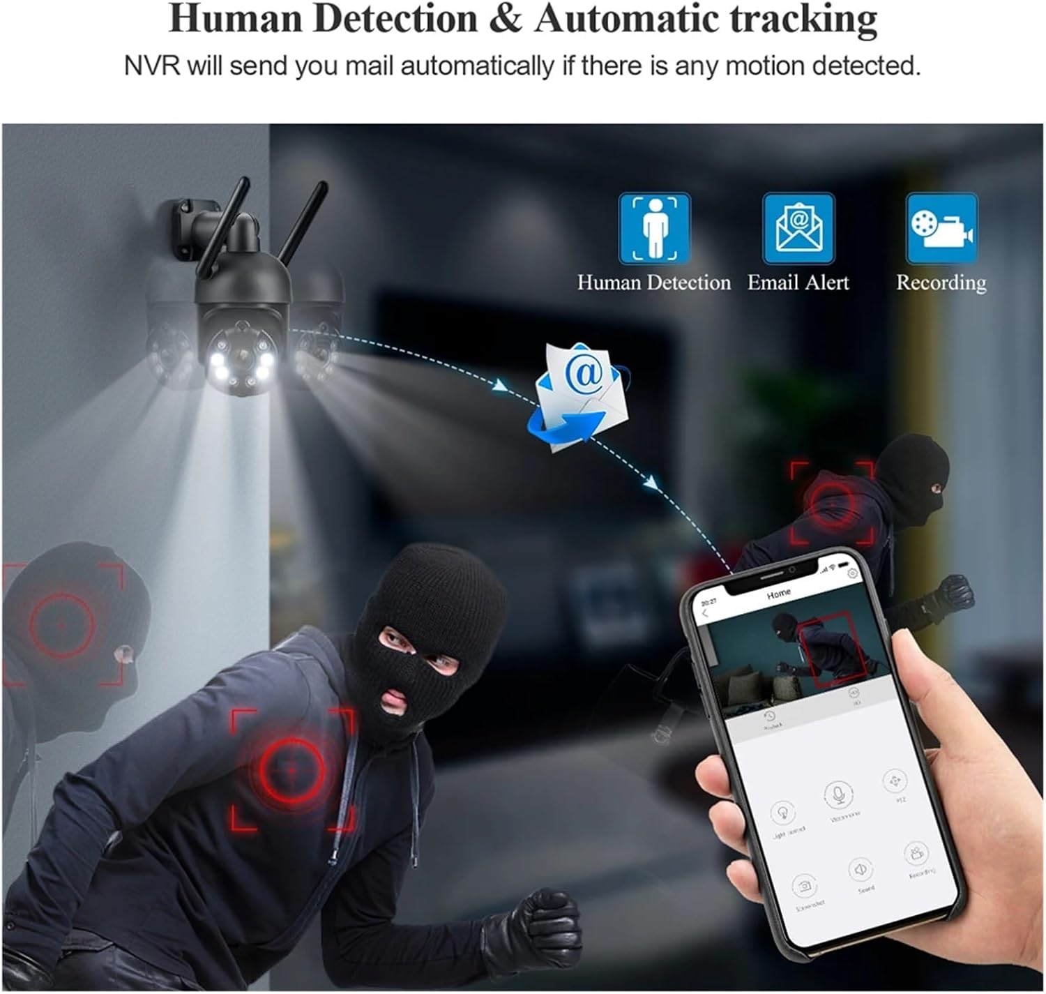 8CH 3MP Wireless Security Camera Kit WiFi PTZ IP Camera Outdoor Auto Tracking Two-Way Audio Full Color Night CCTV Video(1T,8CH NVR 8 Cameras)