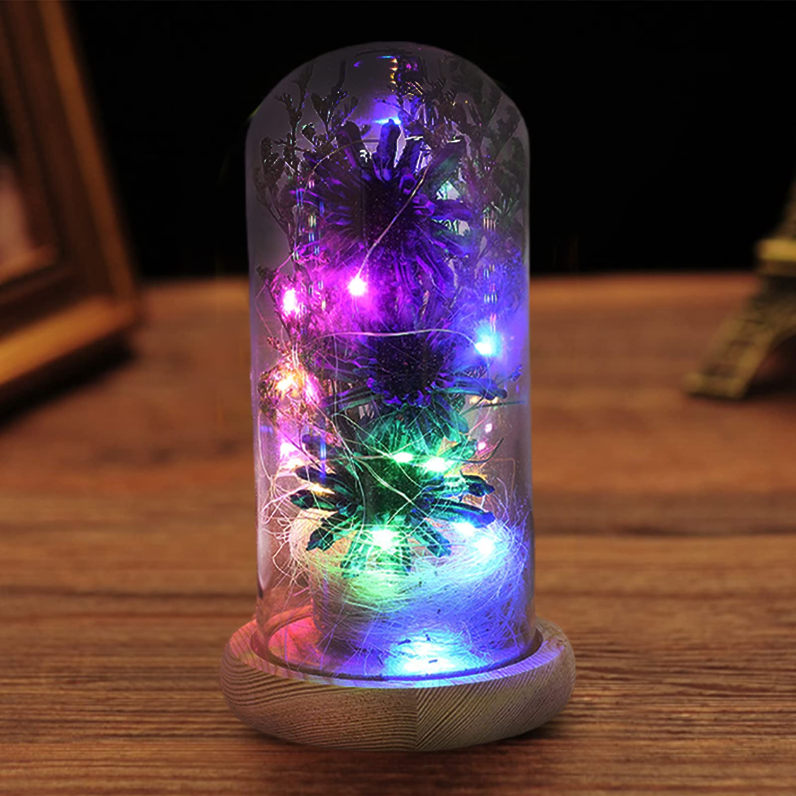 ZYLLZY Girasole artificiali in cupola di vetro da donna, decorazione con girasole incantato, con striscia luminosa a LED colorata, romantica lampada a fiori di girasole per San Valentino, festa della