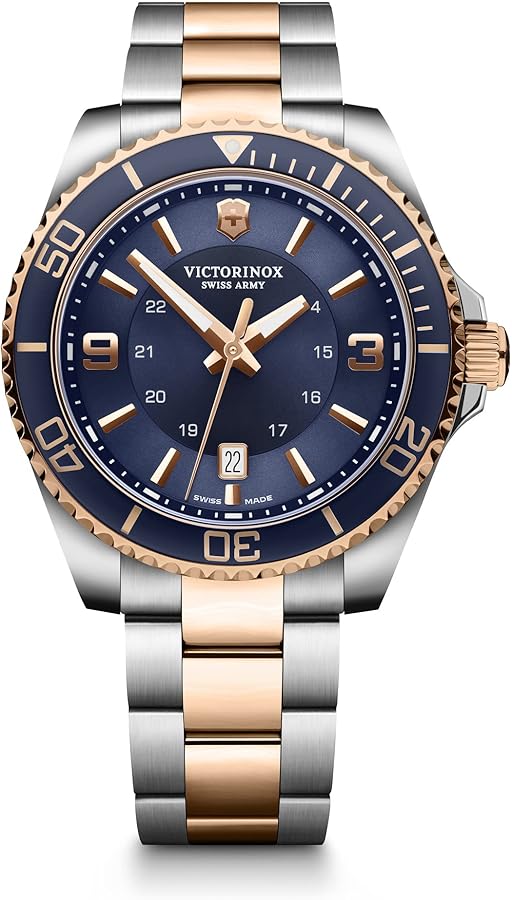 Victorinox クォーツ腕時計 シルバー/ゴールド Victorinox Maverick Watch, Blue Dial, Silver/Rose Gold Two-Tone
