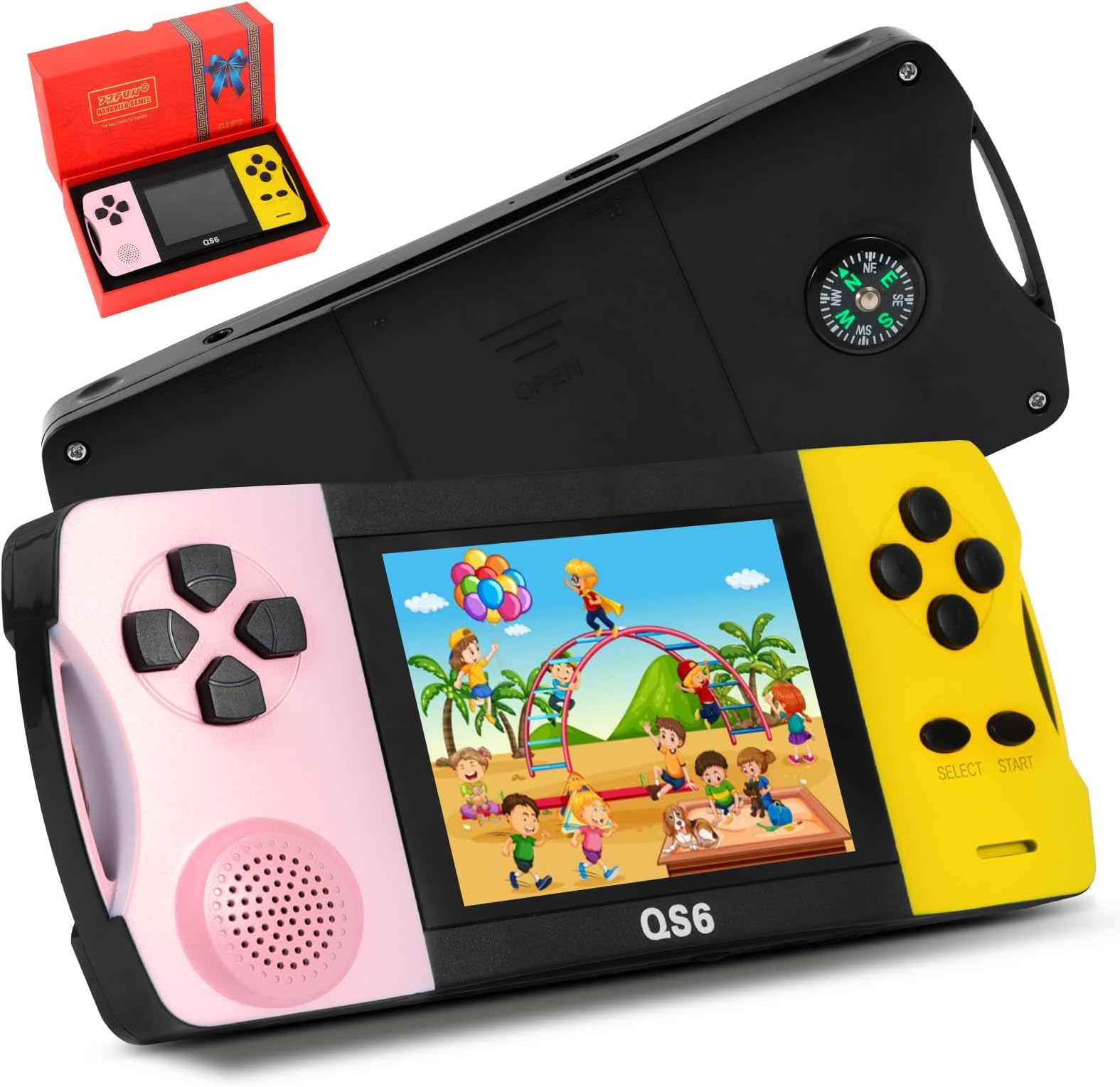 QINGSHE Portable Handheld Games for Kids 3.2" LCD Screen Game Console TV Output Arcade Gaming Player System Built in 138 Classic Retro Video Games Birthday for Your Boys Girls(Pink+Yellow)