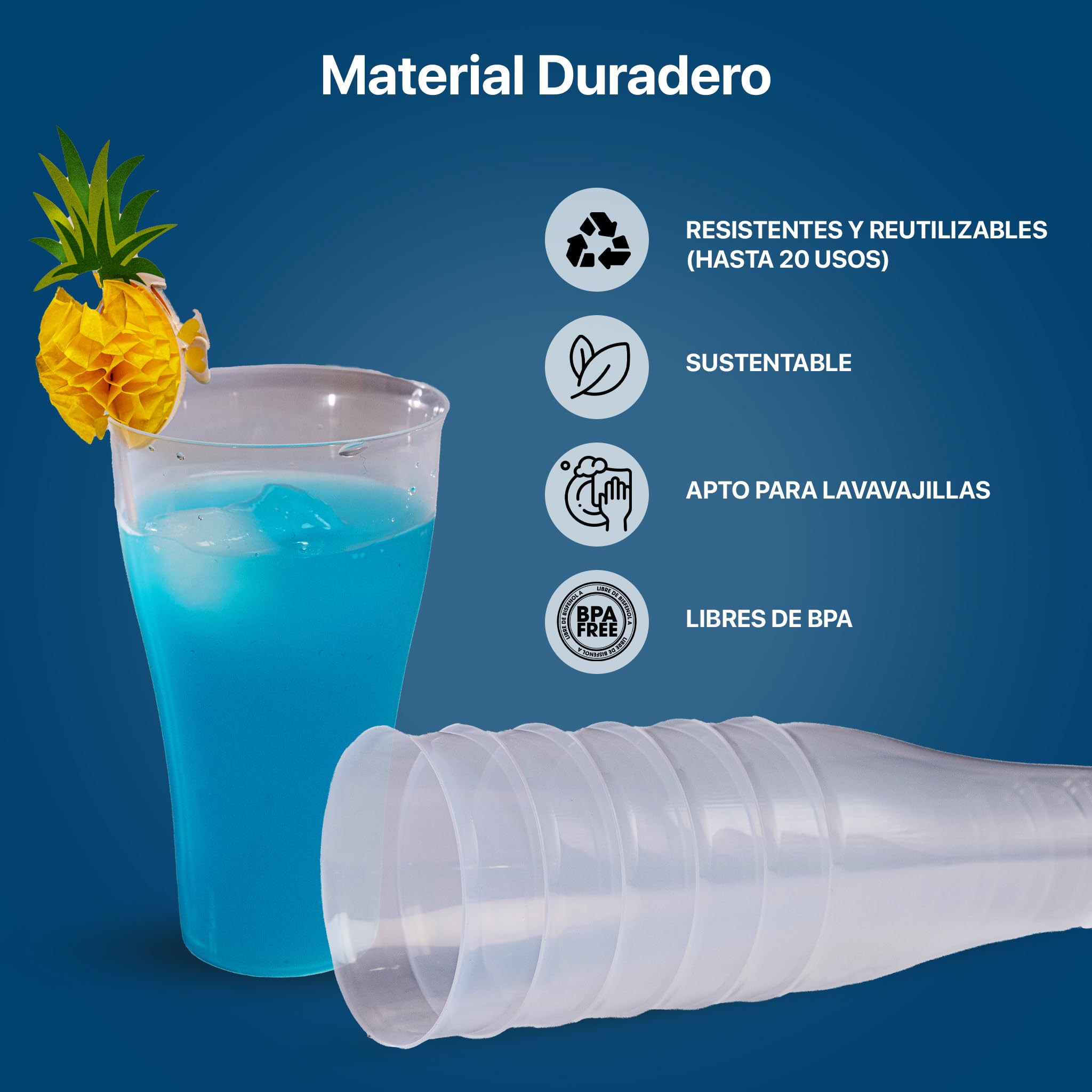 TUKA - 400 Vasos Reutilizables Premium Tipo Cocacola de 480 ML - Plástico Duro Resistente - Ecológicos - Libre de BPA - Para Fiestas, Eventos, Copas, Gin Tonic, Cubata - Vasos Grandes (400)