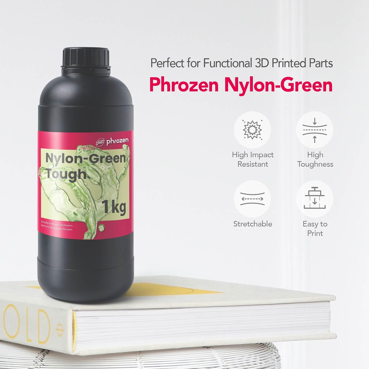 phrozen Nylon-Green Tough Resin with high Resistance, Ideal for Creating Functional 3D Prints, do not Break Easily (1KG)