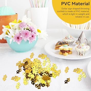 Dollar Confetti, PVC Sequins Party Money Table Confetti Tissue Paper with Dollar Sign Shaped Pretend Tabletop Decor for Wedding Birthday Festival Bachelorette Party Decoration(Gold)