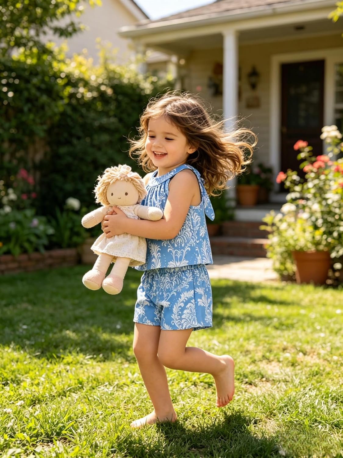 Girls Summer Outfits 2 Piece Halter Neck Floral Sleeveless Top and Short Pants Set Clothes for Kids Size 4-8 Years