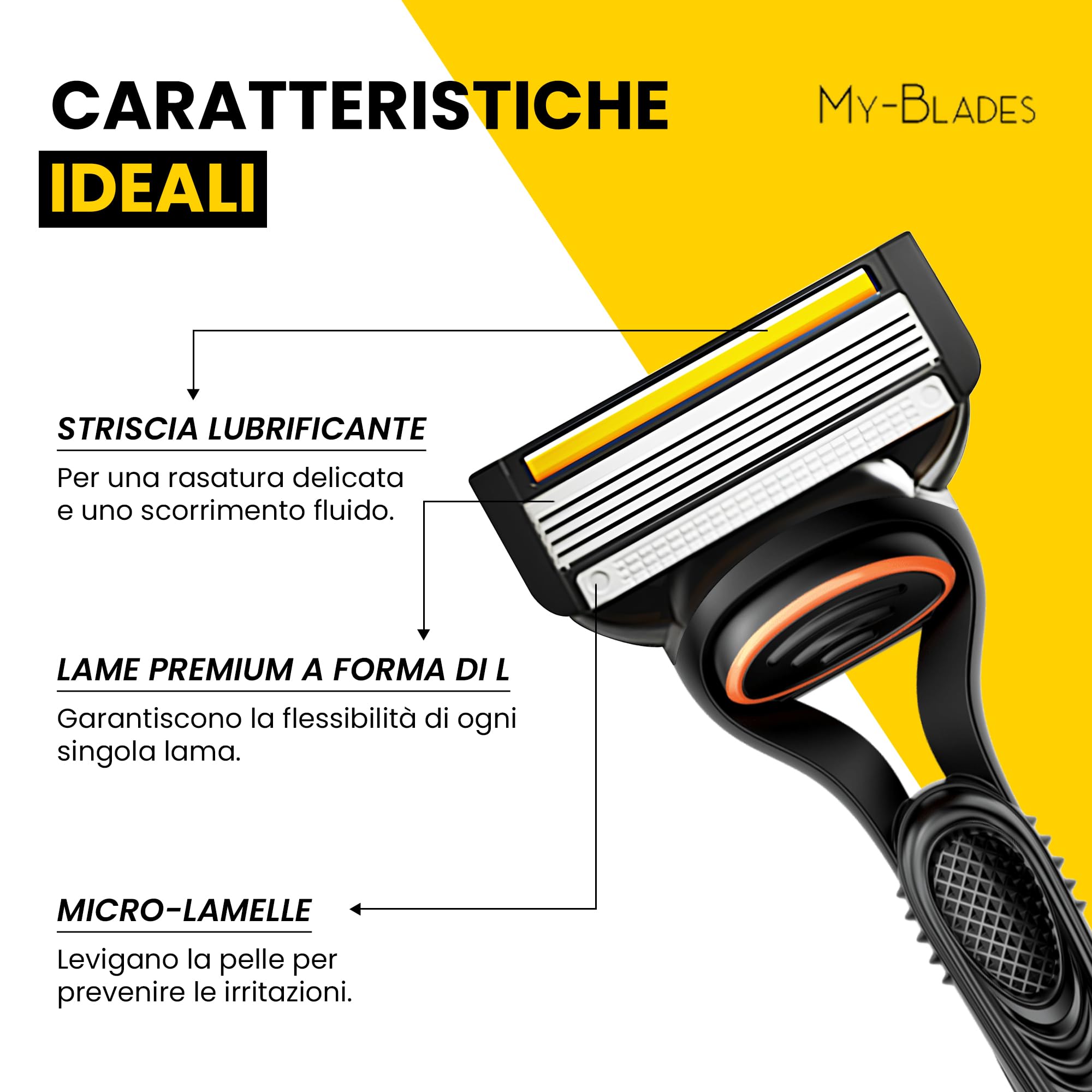 My-Blades - Lamette da rasoio compatibili con Gillette Fusion 5, braccio in plastica, 16 lamette di ricambio a 5 lame