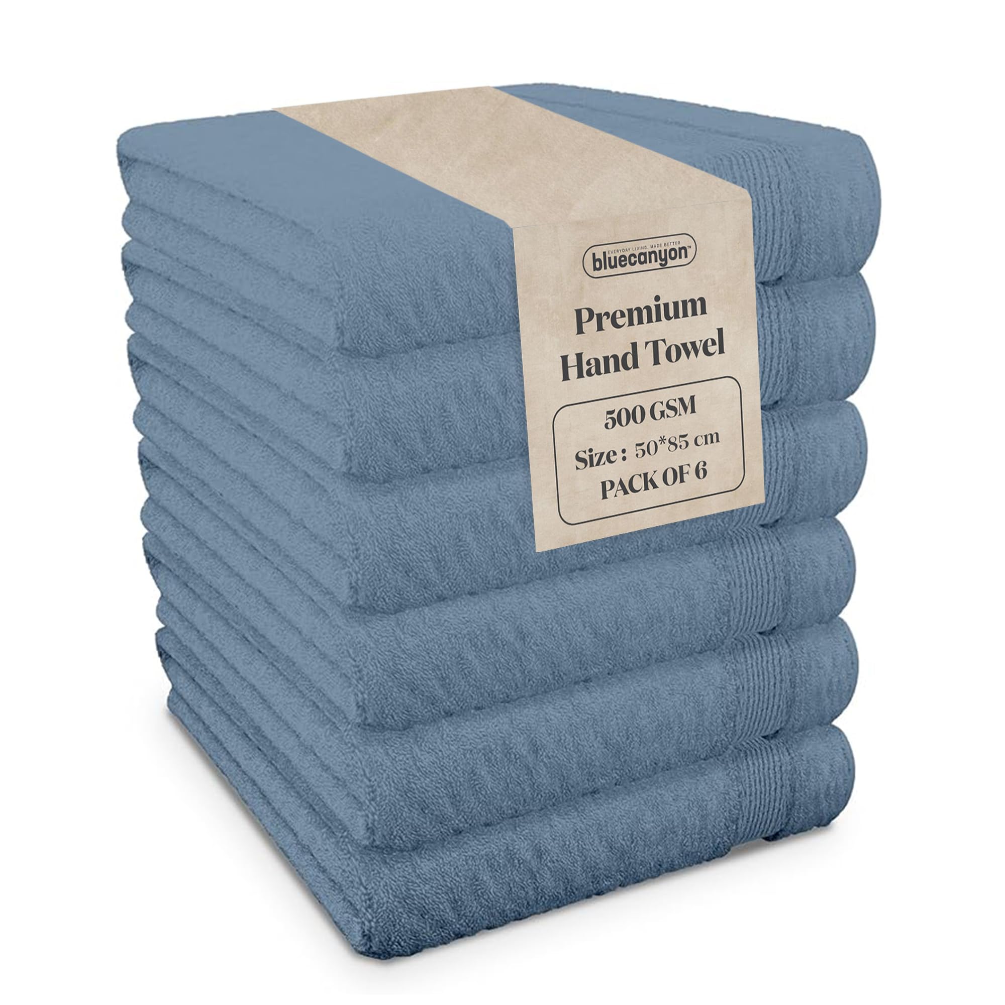 Blue Canyon Hand Towels, Bathroom Soft Towels, Woven Light–Weight, Quick Dry, Reusable Hand Towels, Bacteria Resistant, Skin Friendly, Makeup Remover Towel 50*85 cm, 500 GSM, PACK OF 6, (SLATE BLUE)