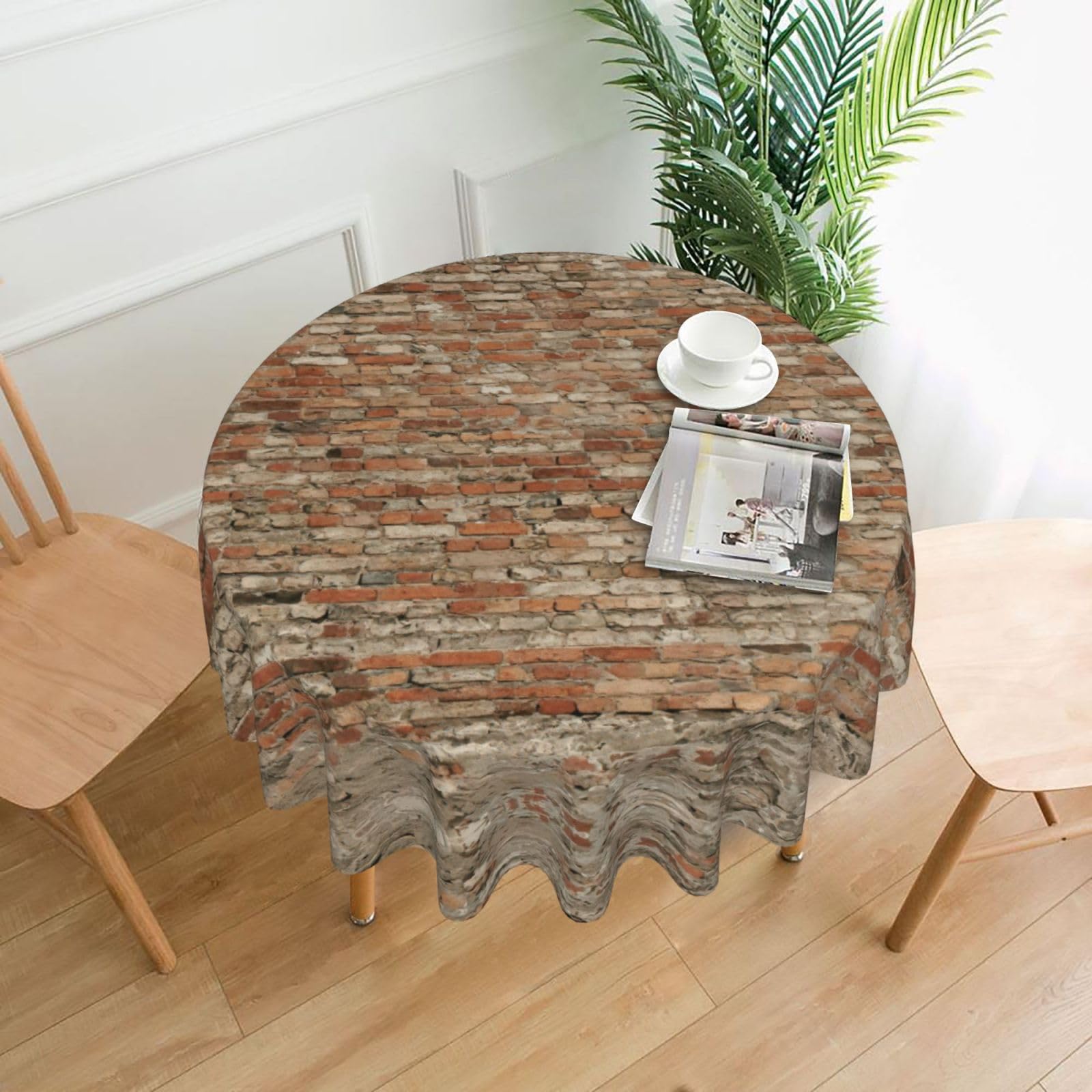 SDEGTHO Brick Wall Print Modern Retro Round Tablecloth 60in Polyester Fabric Cover for Party Dining Table Washable
