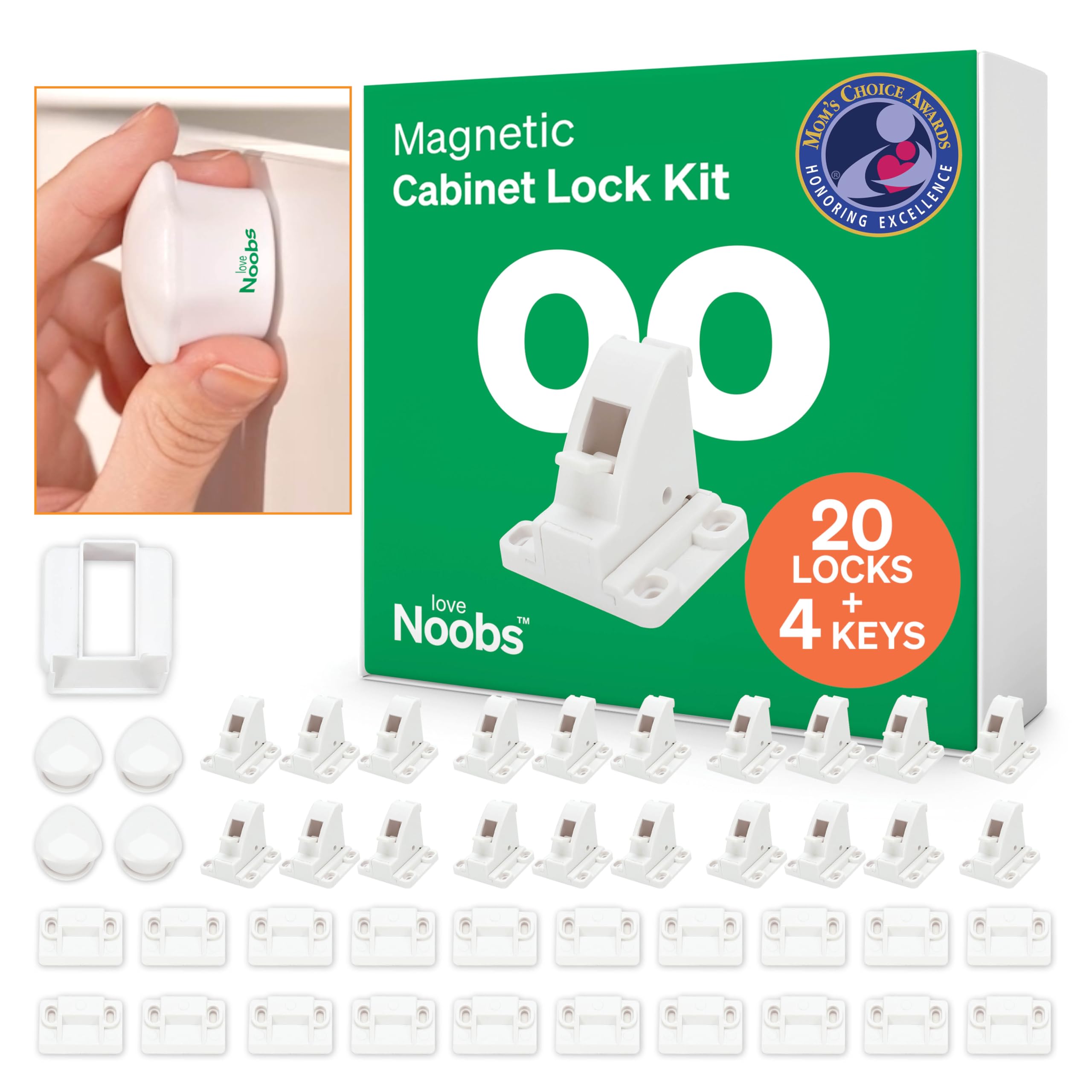 Easy Installation Magnetic Child Safety Cabinet Locks by LoveNoobs™, 20 Locks + 4 Keys, Keep Your Little Ones Safe with Easy-to-Install, Secure Baby Proofing for Cabinets and Drawers