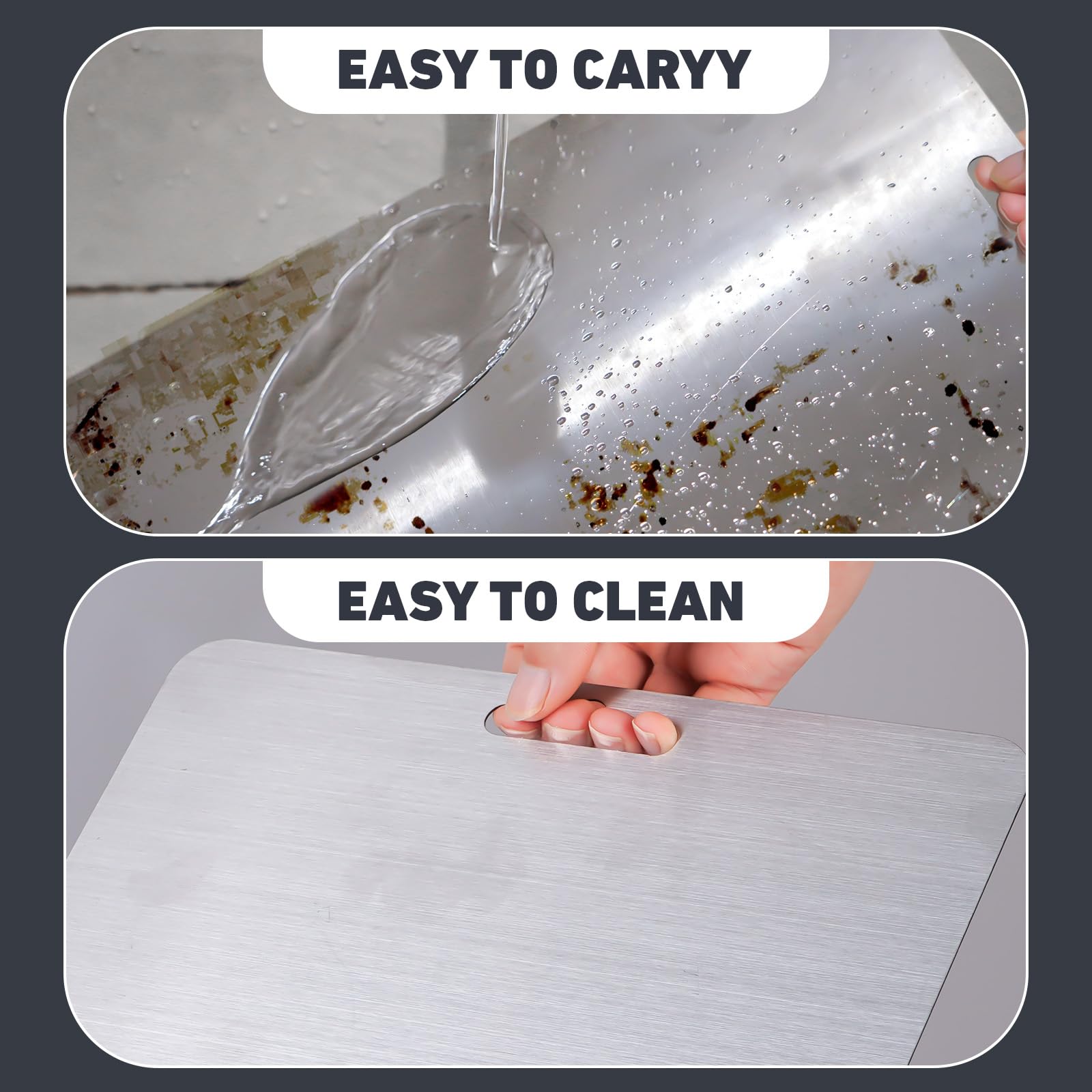 2 tablas de cortar, 14 x 9.8 pulgadas y 11.4 x 7.9 pulgadas, tabla de cortar grande de acero inoxidable para encimera de cocina, ideal para carne, verduras, pan, tabla de cortar
