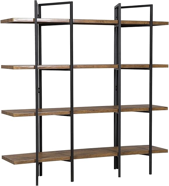 Industrial 5-Shelf Storage Bookcase Dark Wood Finish Metal Black Frame Compton