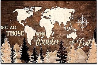 JINGYA Map Woods Metal Sign Not All Those Who Wander Are Lost Retro Country Wall Decor For Home Living Room Kitchen Bathroom Decoration 12x18 Inch