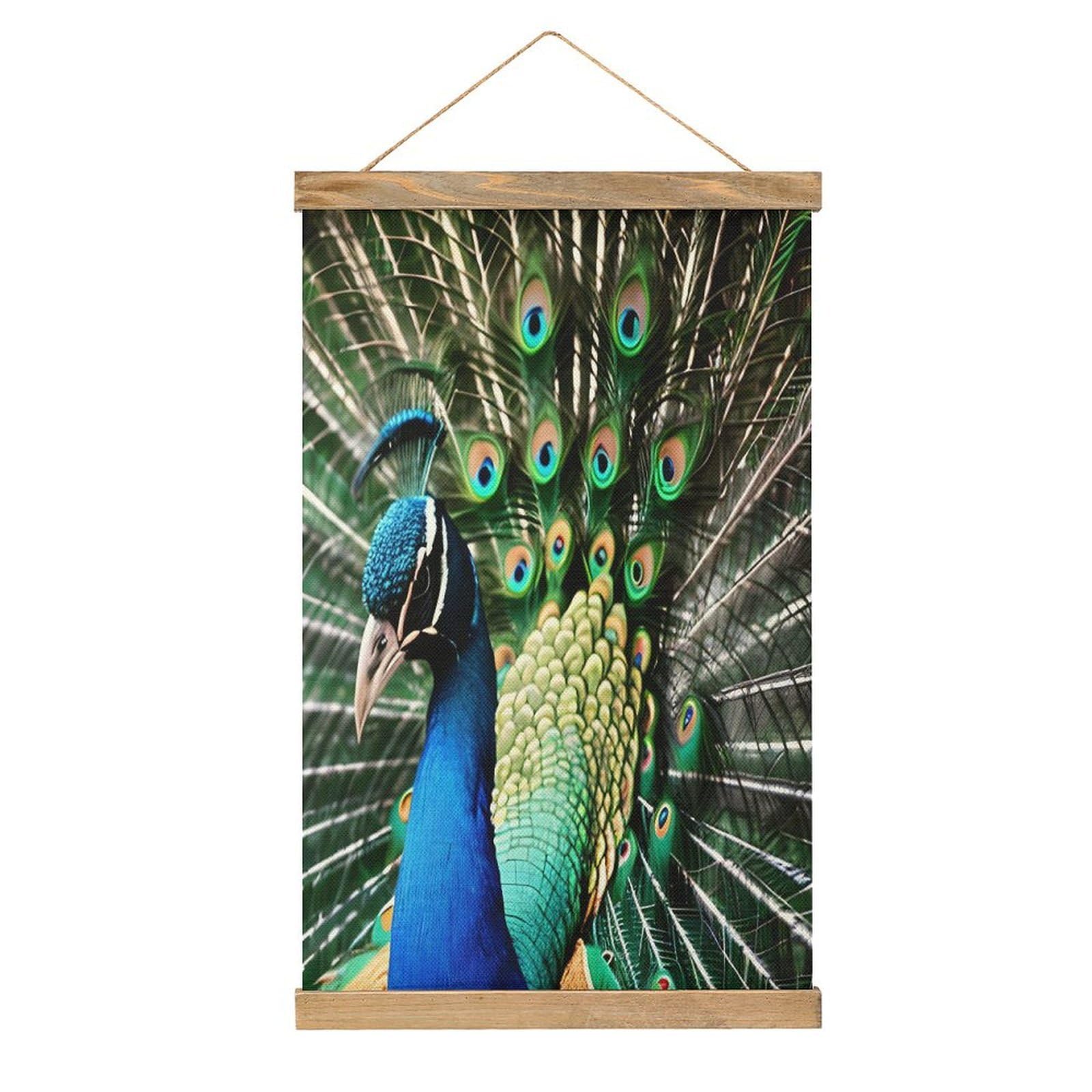 JTREHY Peacock Linen Hanging Painting Vintage Poster Wall Art Prints Personality Style Wall Hanging Poster for Living Room Office Bedroom Decor Frame 13.2 X 20.47 Inch