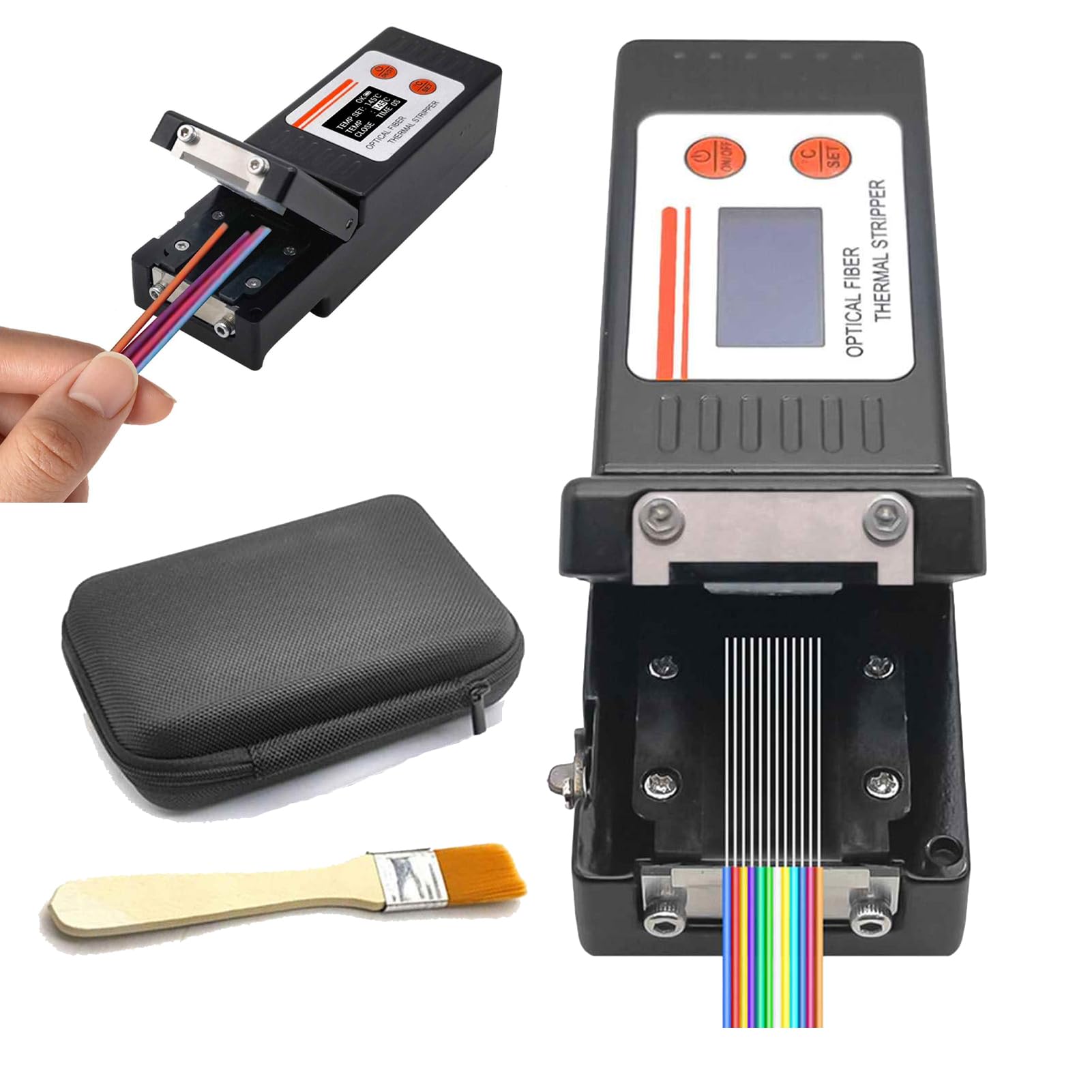 VBESTLIFE Pelacables Térmicos de Fibra óptica, Herramienta Portátil de Pelado en Caliente con Pantalla LCD y Batería Recargable, para Pelado de Fibra óptica de 1 a 48 Núcleos