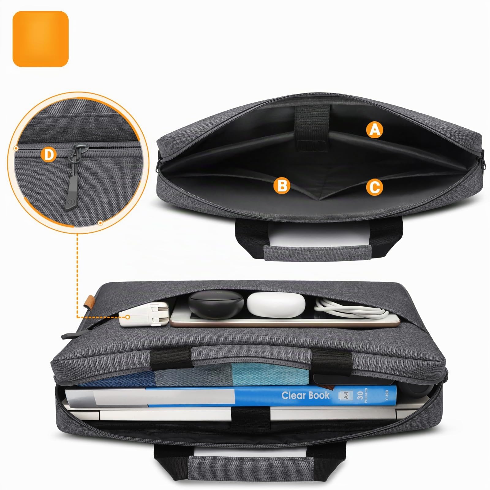 ZYB Sacoche Ordinateur Portable 15.6-16 Pouces,Imperméable Housse Ordinateur 15.6-16 Pouces Pochette pour 15"-16" PC Ordi MacBook/Dell/Lenovo/Acer/HP/MSI/ASUS Sac à Bandoulière Serviette-Gris Foncé