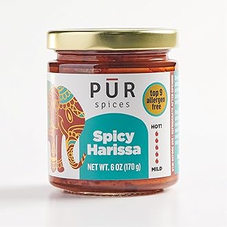 PUR Spices Original Spicy Harissa Paste I Hot Sauce for Cooking and Dipping I Spicy Chili Pepper and Garlic Paste | Middle Eastern Inspired | Plant Based, Gluten Free, No Sugar Added, Preservative and Additive Free I 6oz Jar