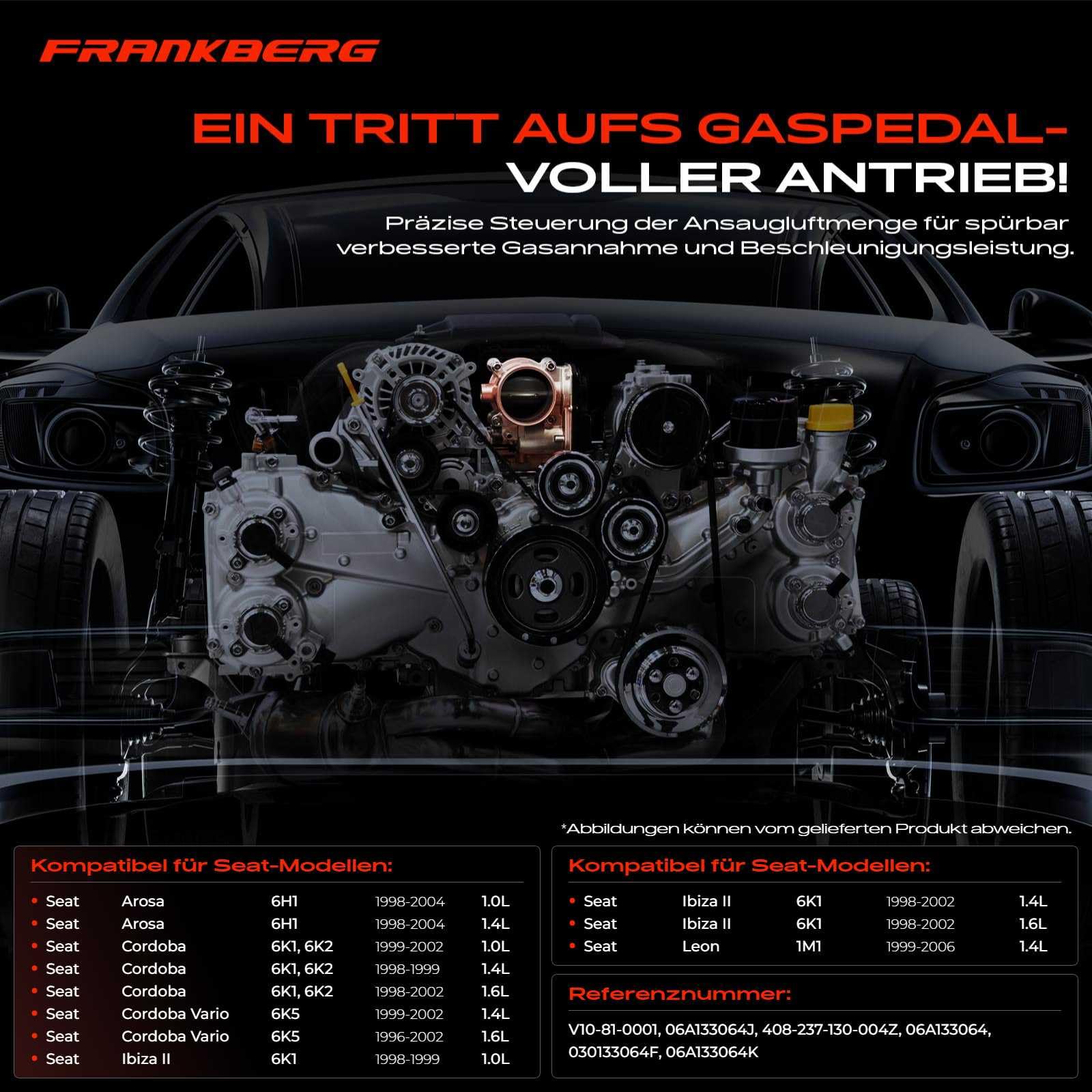 Frankberg Drosselklappenstutzen für Arosa Cordoba Ibiza II Leon Toledo II Octavia I B-o-r-a Golf IV Lupo Polo 1.0L-1.6L Benzin 1996-2006 030133064F