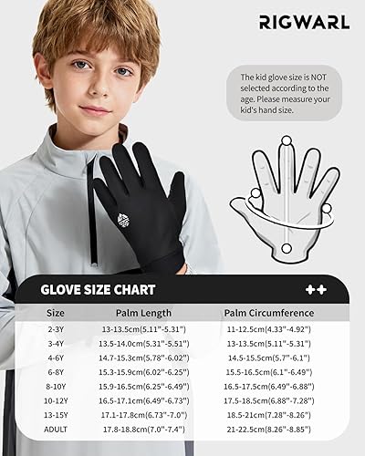 Miniatura 6 de RIGWARL Guantes de invierno para niños y niñas, guantes térmicos negros con pantalla táctil, guantes térmicos para niños, guantes deportivos cálidos