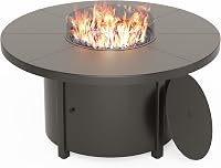 Kullavik 48" Round Propane Fire Pit Table - 55,000 BTU Auto-Ignition, Blue Fire Glass, Lid & Waterproof Cover for Patio
