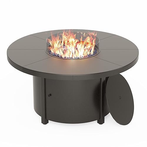48" Round Propane Fire Pit Table,55000 BTU Auto-Ignitiongas Gas Fire