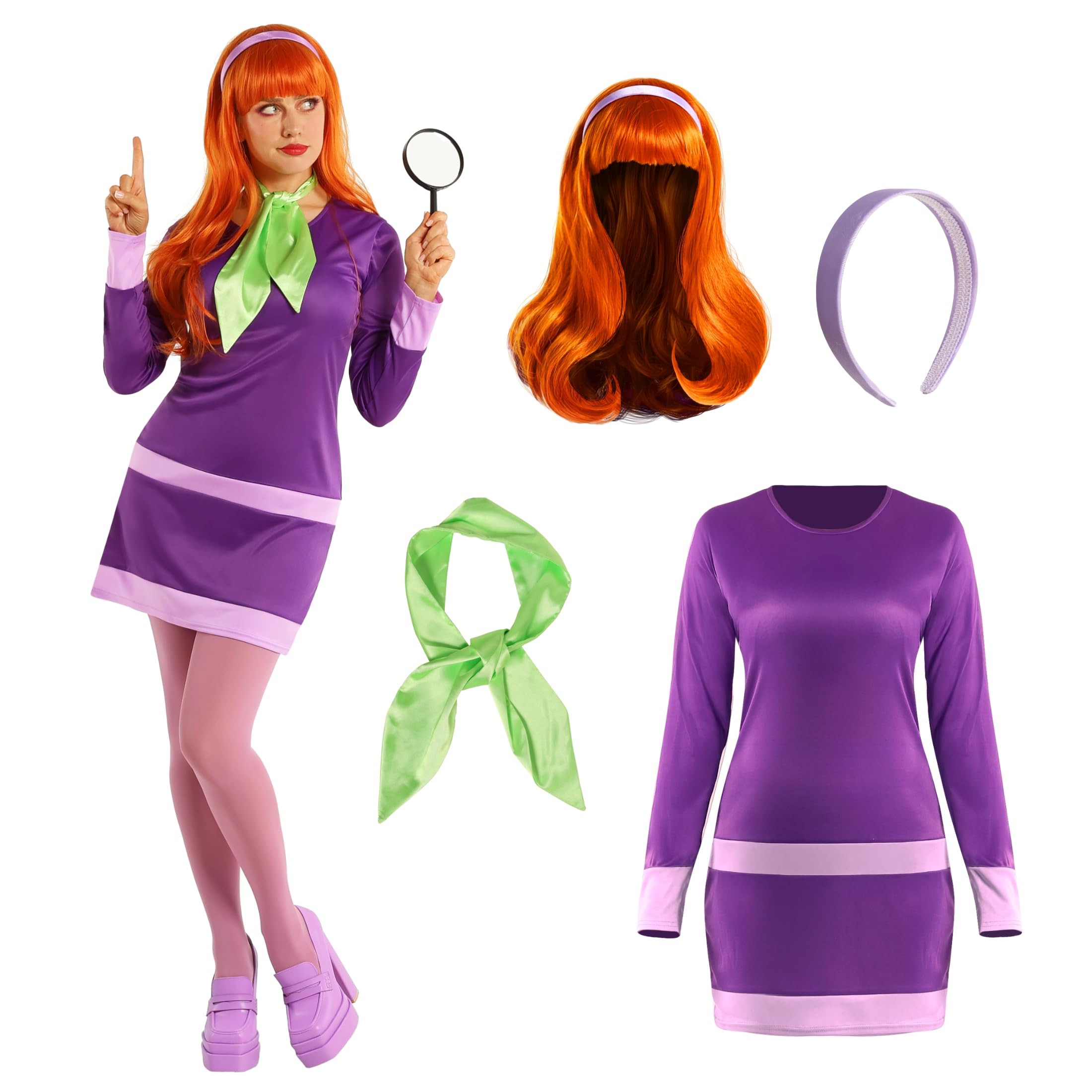 Morph Purple Women's Mystery Solving Detective Costume With Wig 70S Cartoon Character Costumes For Women Detective With Wig Large