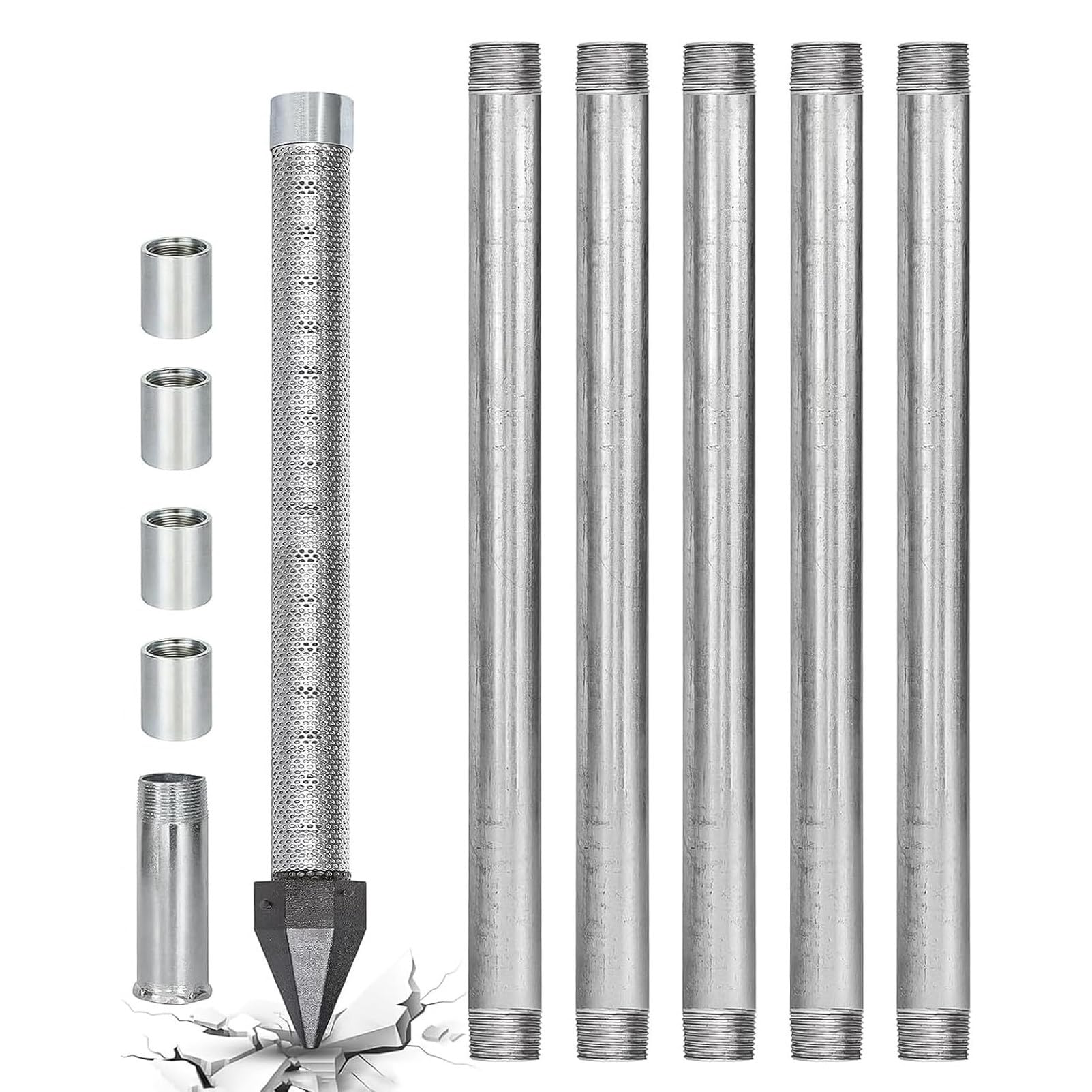 Ofyphth Sand Point Well Kit, 1-1/4" Stainless Steel Drive Point with 60 Gauge Mesh Screen, 36-Inch Heavy Duty Shallow Well Drilling, for Garden Irrigation & Water Supply. 6M