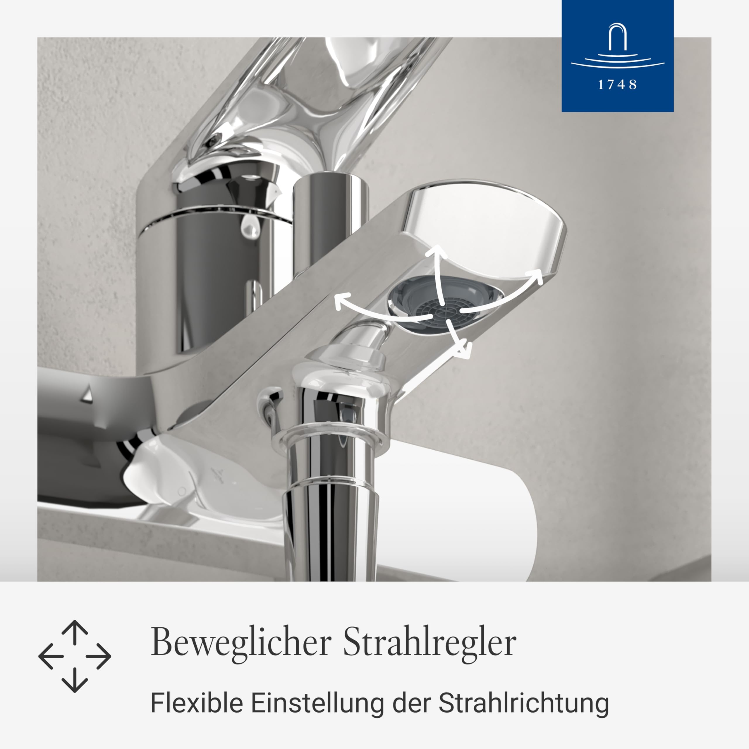 Villeroy & Boch Oasis Badewannenarmatur, Aufputz Montage – Chrom | Rückflussschutz, mit Strahlregler, Umstellfunktion, TVT11500100061