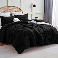 CozyLux Queen Black Comforter Set 3PC - Ultra Soft Microfiber All-Season Bedding, Breathable Quilted Down Alternative w/ Pillowcases