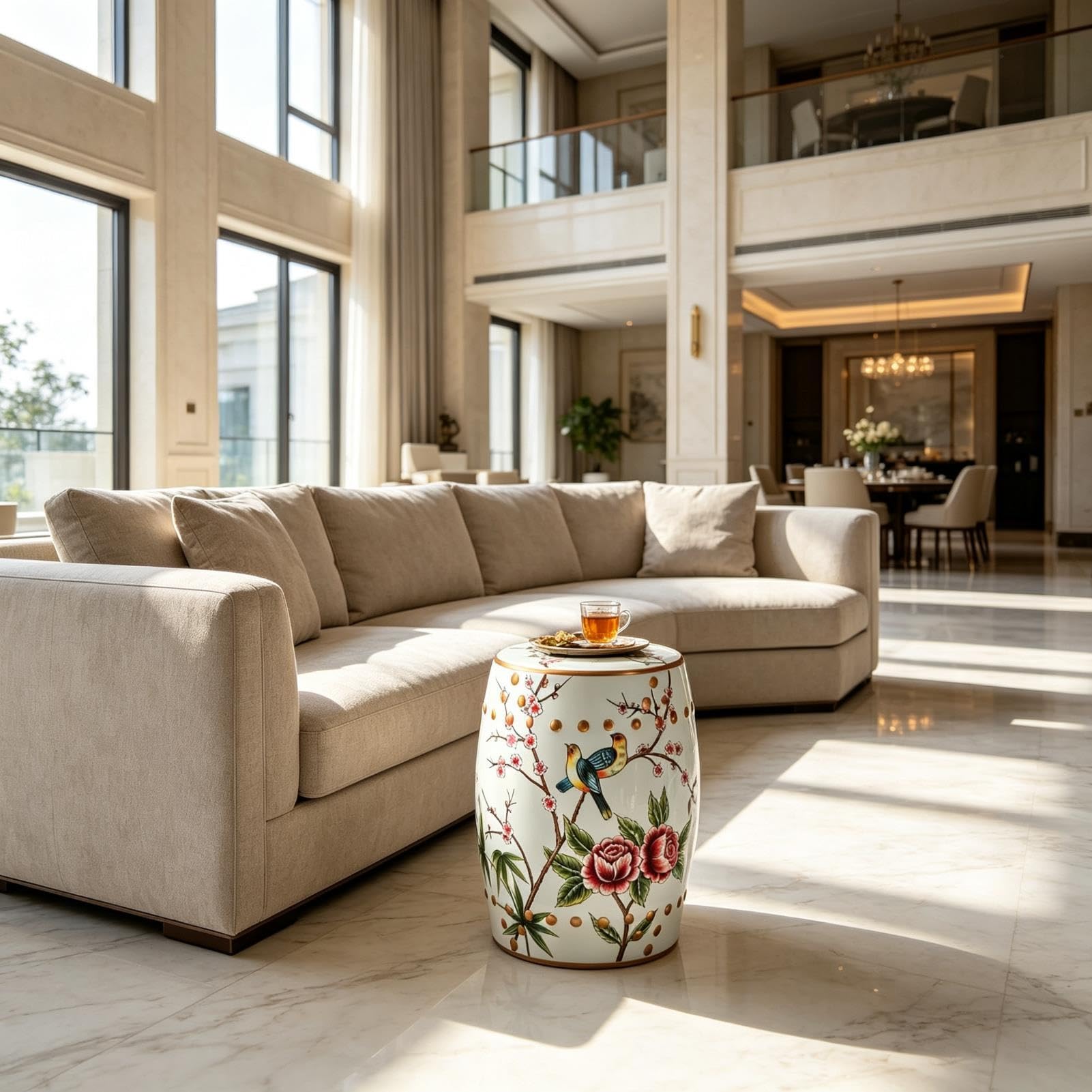 18-calowy Ceramiczny Stołek Ogrodowy W Kształcie Bębna, Gładki, Glazurowany Stolik Boczny Na Zewnątrz - Do Wewnętrznego Ogrodu I Patio - Akcentujący Wystrój Domu Stołek(White)