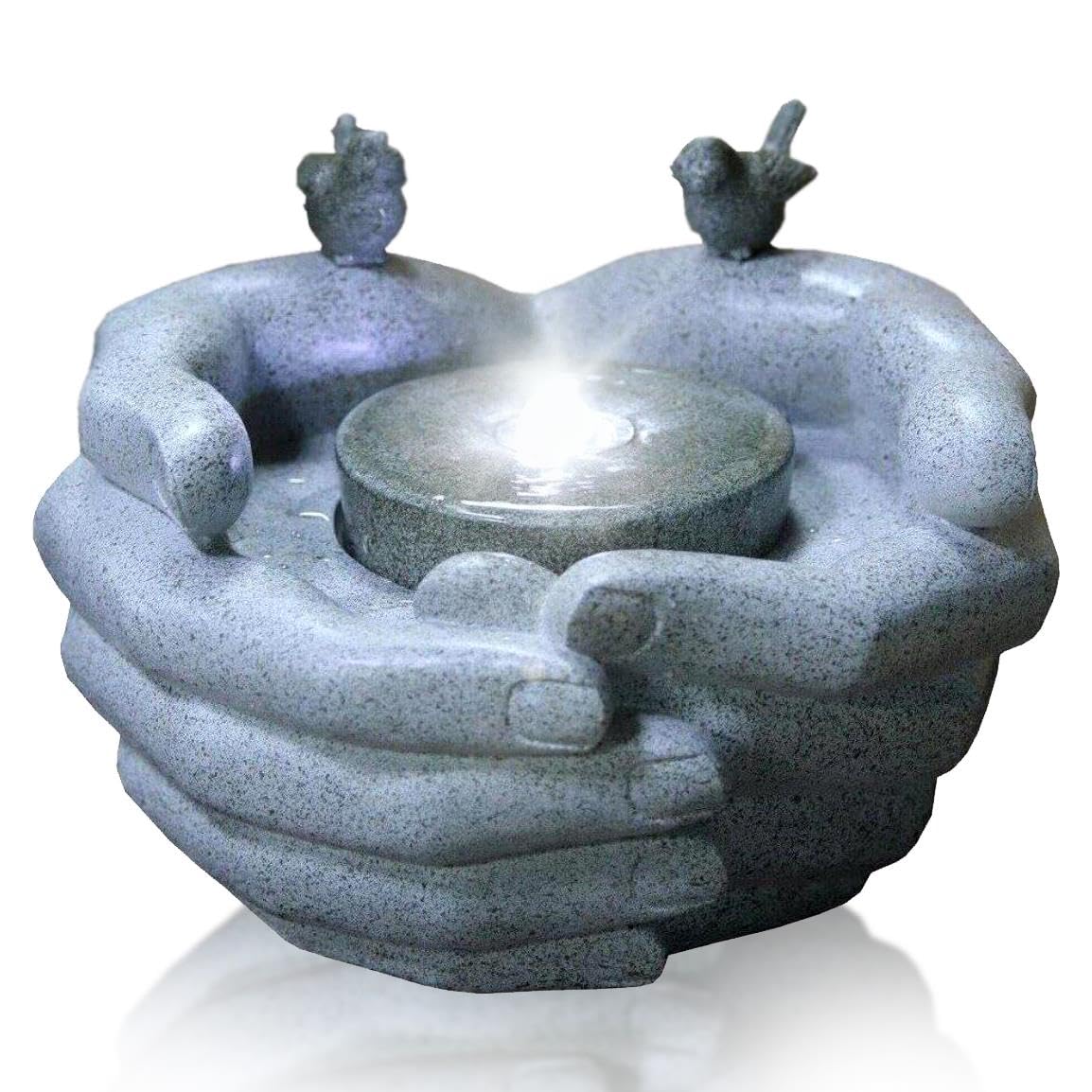 GEEZY Garden Water Feature – Cupped Hands Fountain with LED Lights – Mains Powered, Self-Contained, Indoor & Outdoor – Easy Setup, Cascading & Tranquil – Great for Garden, Home, Patio & Balcony Decor
