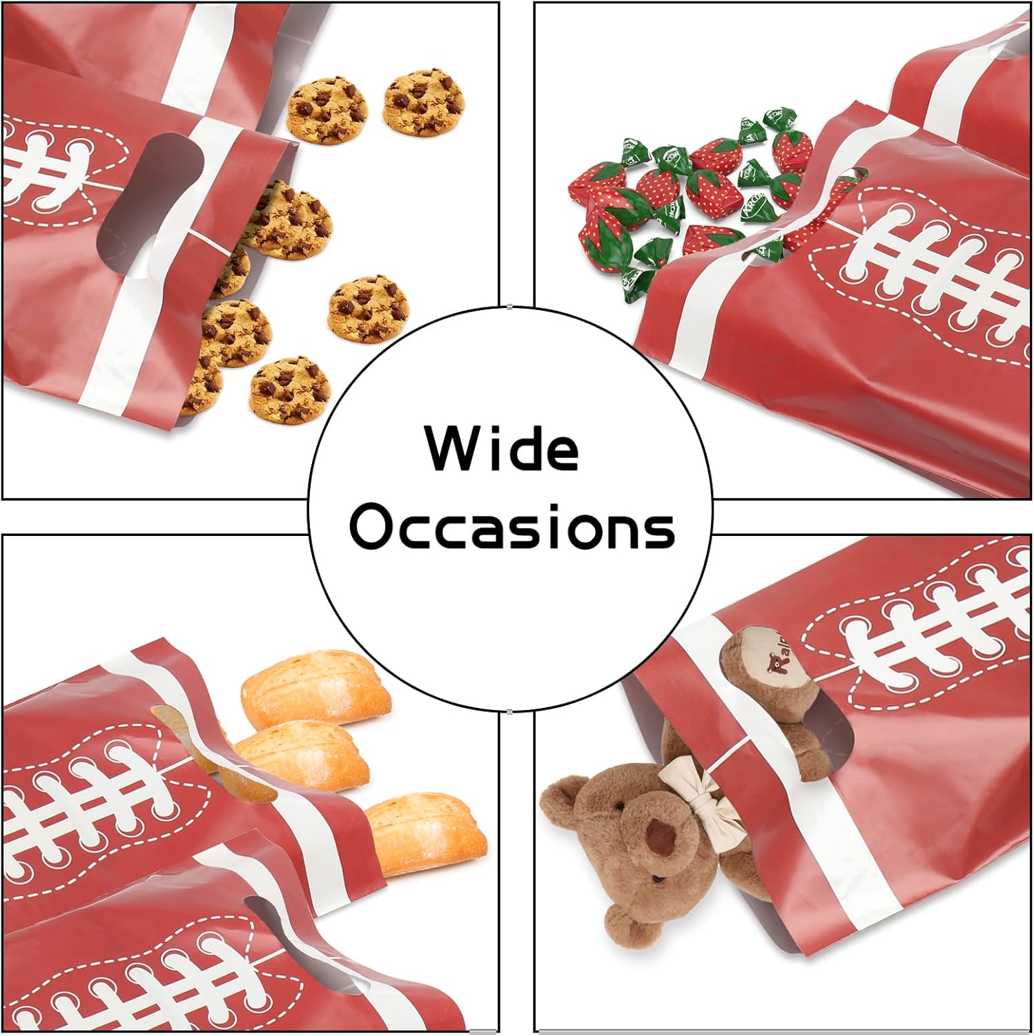 50 PCS Superbowl Party Decorations Football Gift Bags Football Party Decorations Plastic Goodie Goody Treat Snack Candy Bags Football Favor Bags for Sport Theme Birthday Party Supplies - Image 5