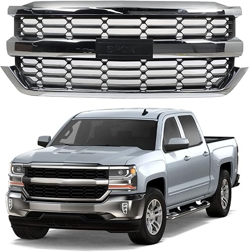 waltyotur Rejilla superior delantera cromada de repuesto para Chevy Silverado 1500 2016 2017 2018 2019 84602489