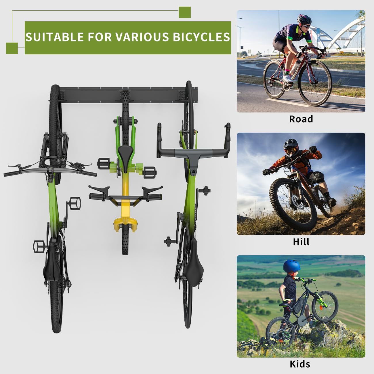 Housolution Bike Storage Rack 32Inch for 4 Bikes + 3 Helmets, Up to 300lbs, Heavy Duty Bike Hangers for Garage, Bike Hooks for Garage, Solid Steel Bicycle Storage, Bike Wall Mount, Black