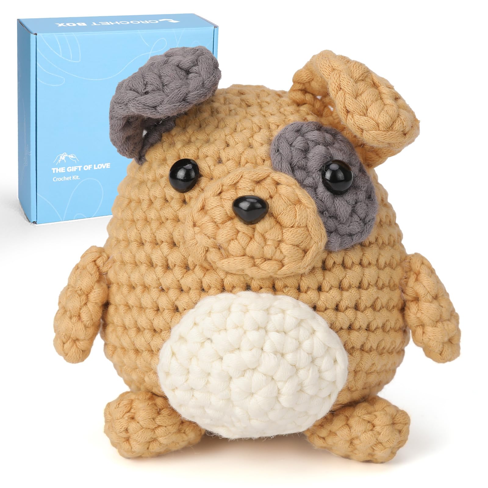 CrochetBox Pug Complete Crochet Kit for Beginners, Easy Craft for Adults